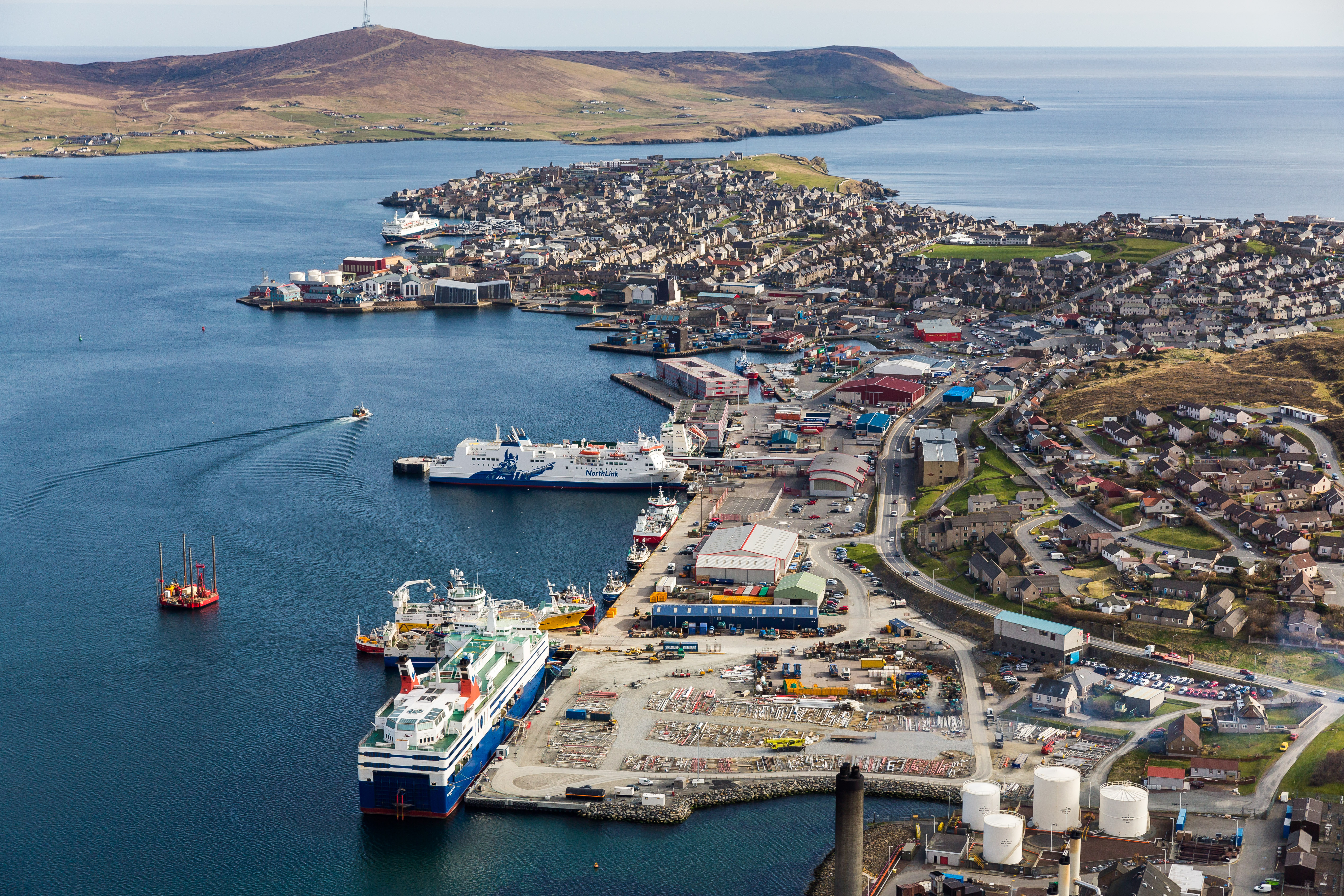 Shetland's busy port at Lerwick welcomes both commercial and tourism traffic